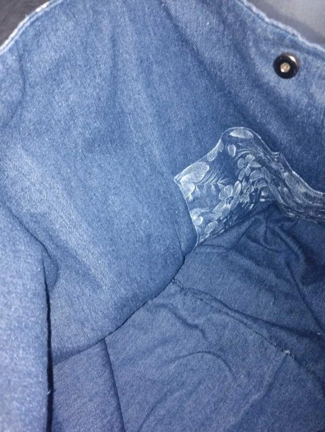Large navy blue floral jeans-look tote bag, Nature Skills – photo 8